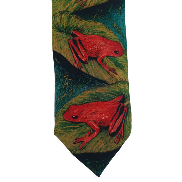 WORLD Wildlife Fund WWF Mens Neck Tie Tropical Forest Frogs 100% Silk Science - Picture 4 of 8